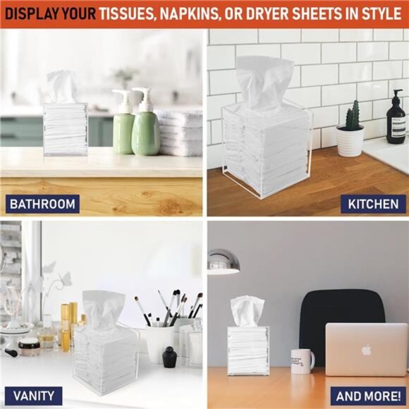 Acrylic Tissue Box Holder, Square Clear Tissue Box Dispenser for Facial Tissue - Picture 4 of 7